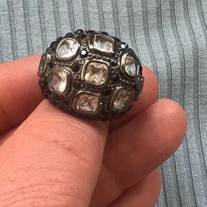 BCBG Gunmetal and Rhinestone Statement Ring 6